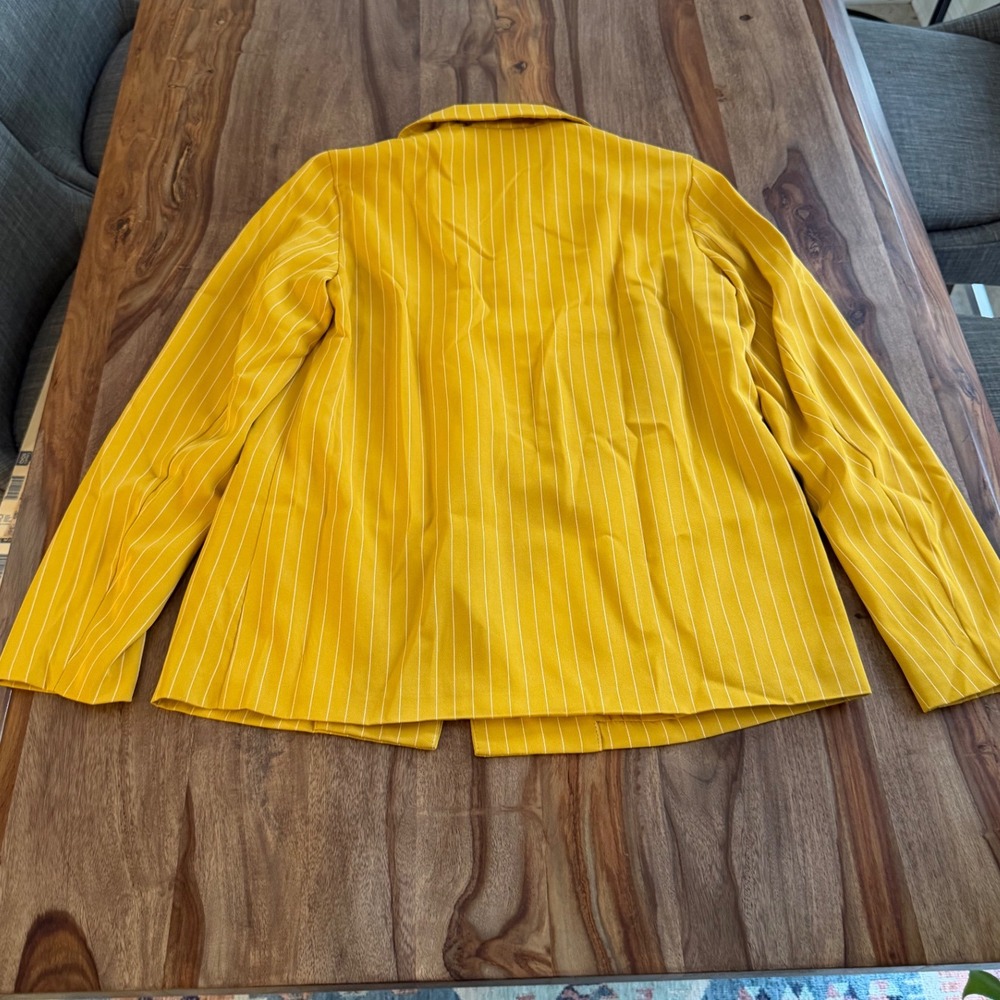 SHEIN Mustard Yellow Pinstripe Blazer‎ Jacket Women's Size M - Picture 11 of 12